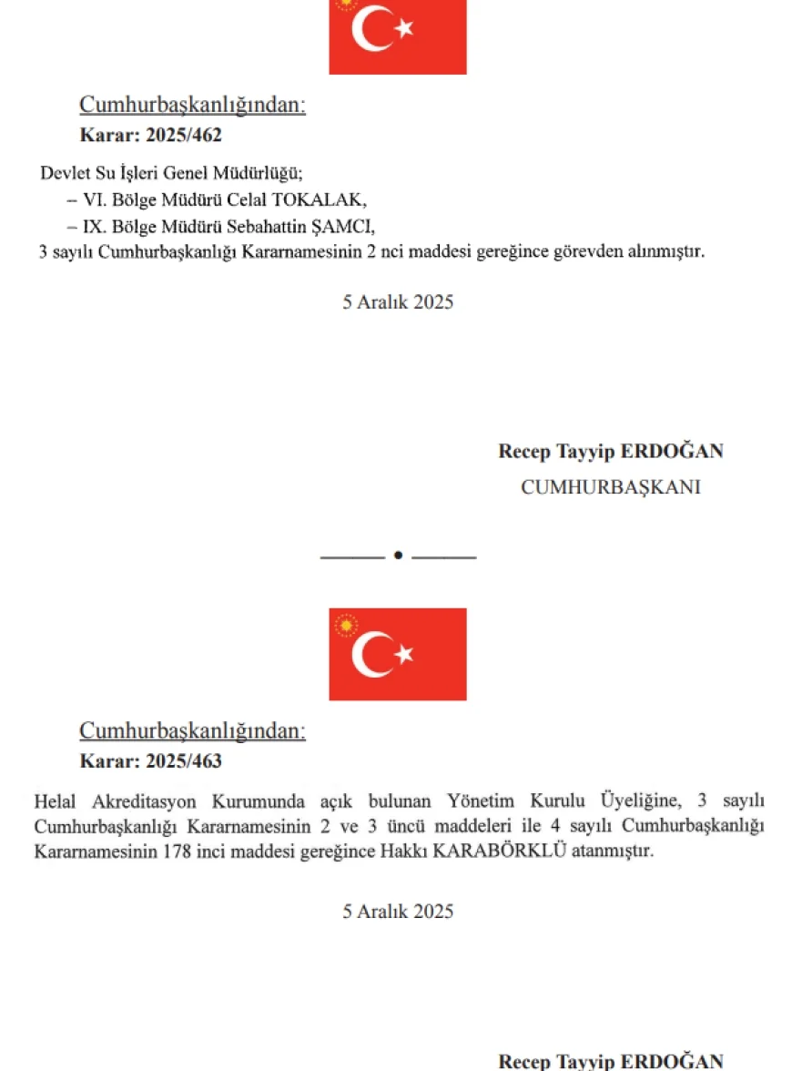 Resmi Gazete’de Yeni Atama ve Görevden Alma Kararları Yayımlandı